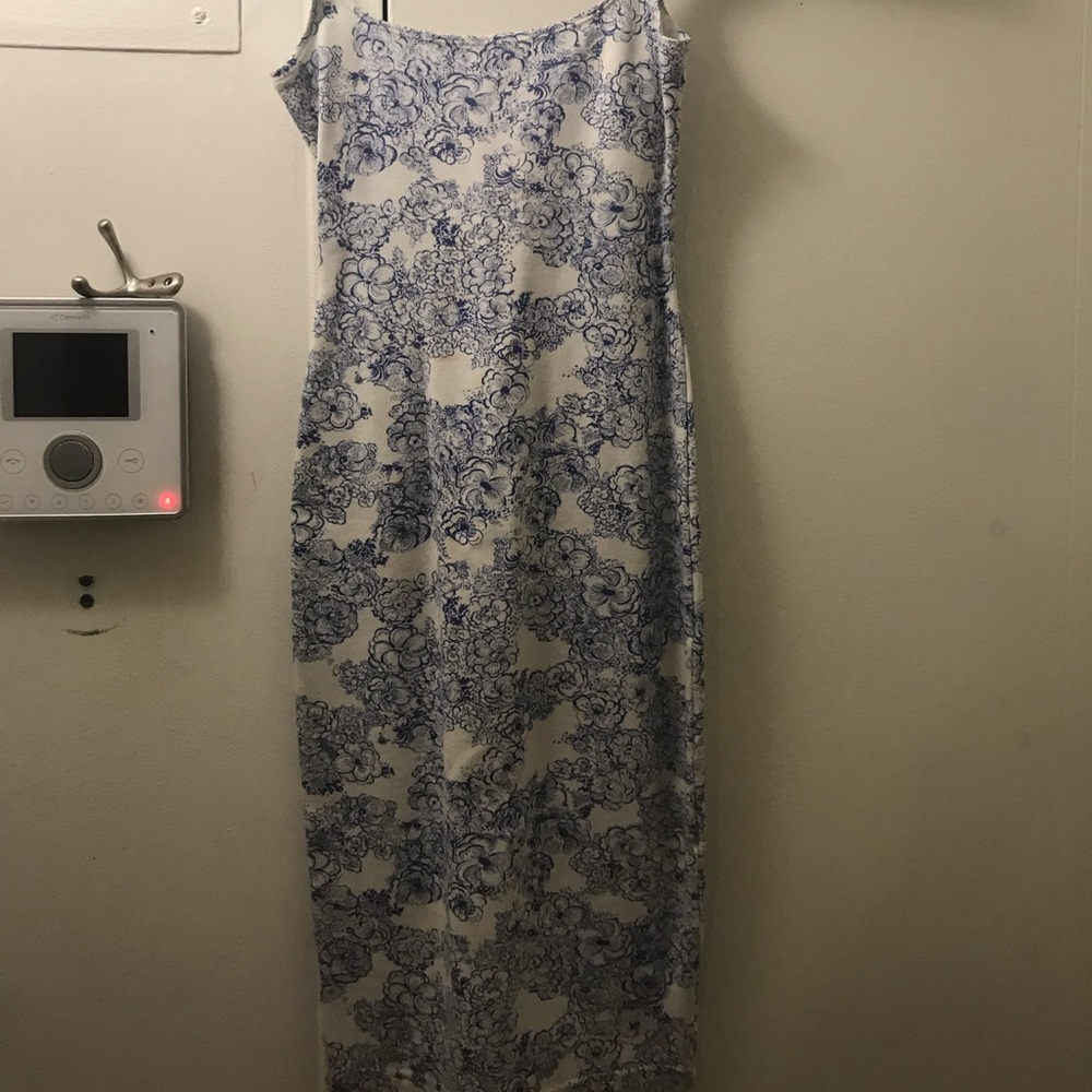 Stretch material blue and white dress